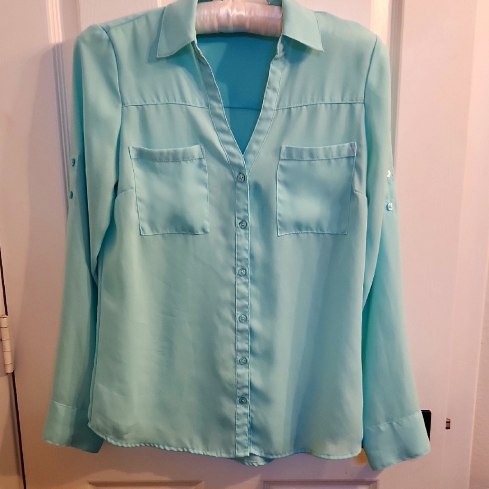 Express Green Long Sleeve Button Down Shirt